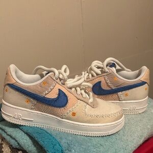 Nike Sneakers Air Force One Anniversary Edition with Blue and Orange Accents